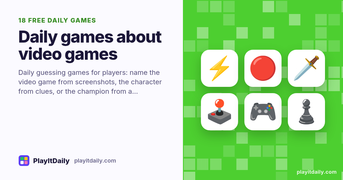 Daily games about video games: PlayItDaily illustration with pixel blocks and the emoji of 19 games