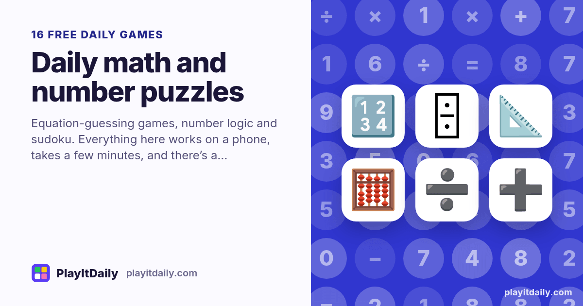 Daily math and number puzzles: PlayItDaily illustration with number tiles and the emoji of 23 games