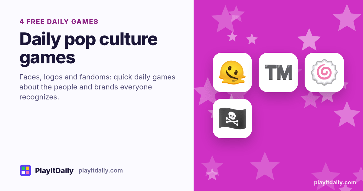 Daily pop culture games: PlayItDaily illustration with stars and the emoji of 4 games