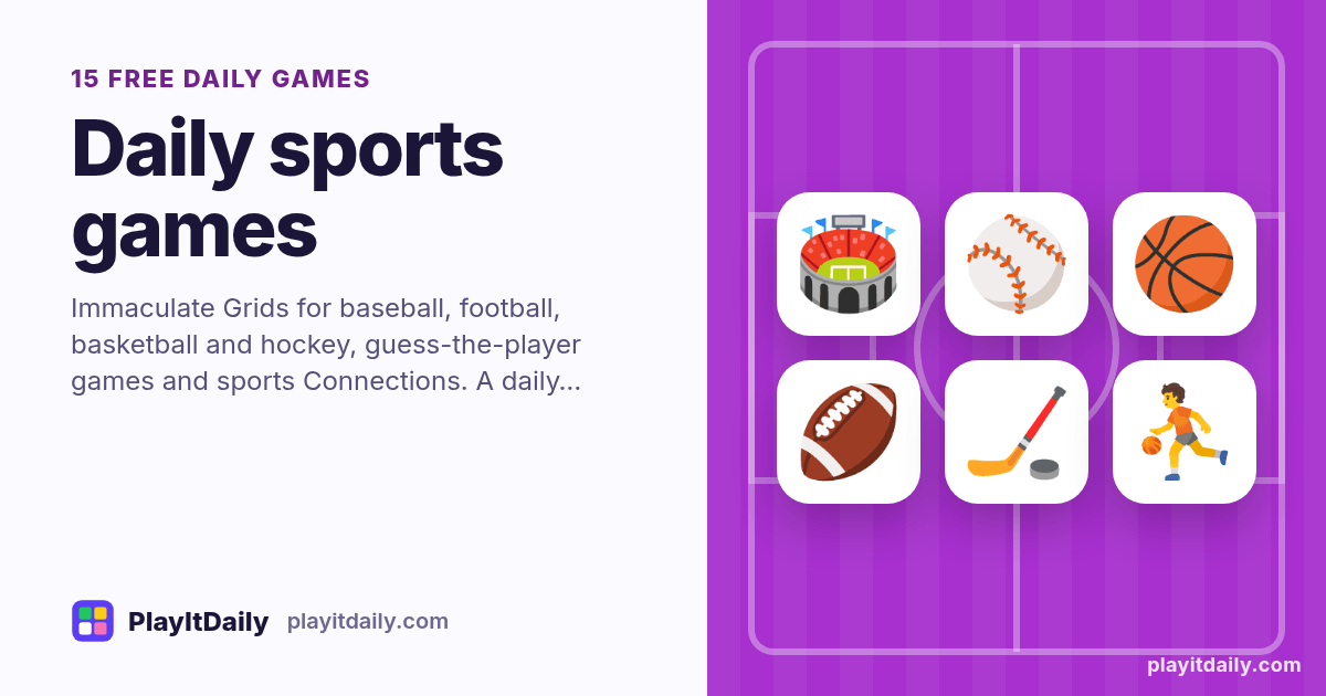 Daily sports games: PlayItDaily illustration with field markings and the emoji of 15 games