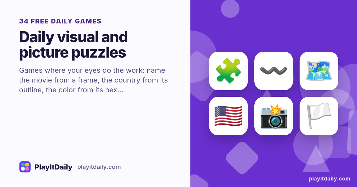 Daily visual and picture puzzles: PlayItDaily illustration with overlapping shapes and the emoji of 35 games