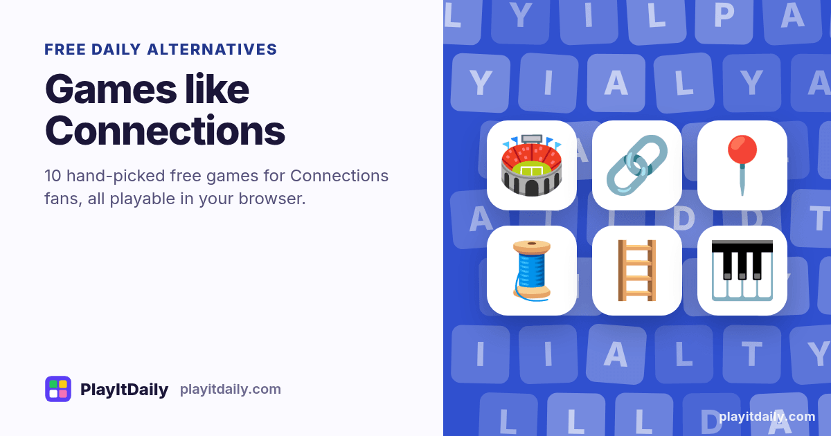 Games like Connections: PlayItDaily illustration showing the emoji of 10 free daily alternatives
