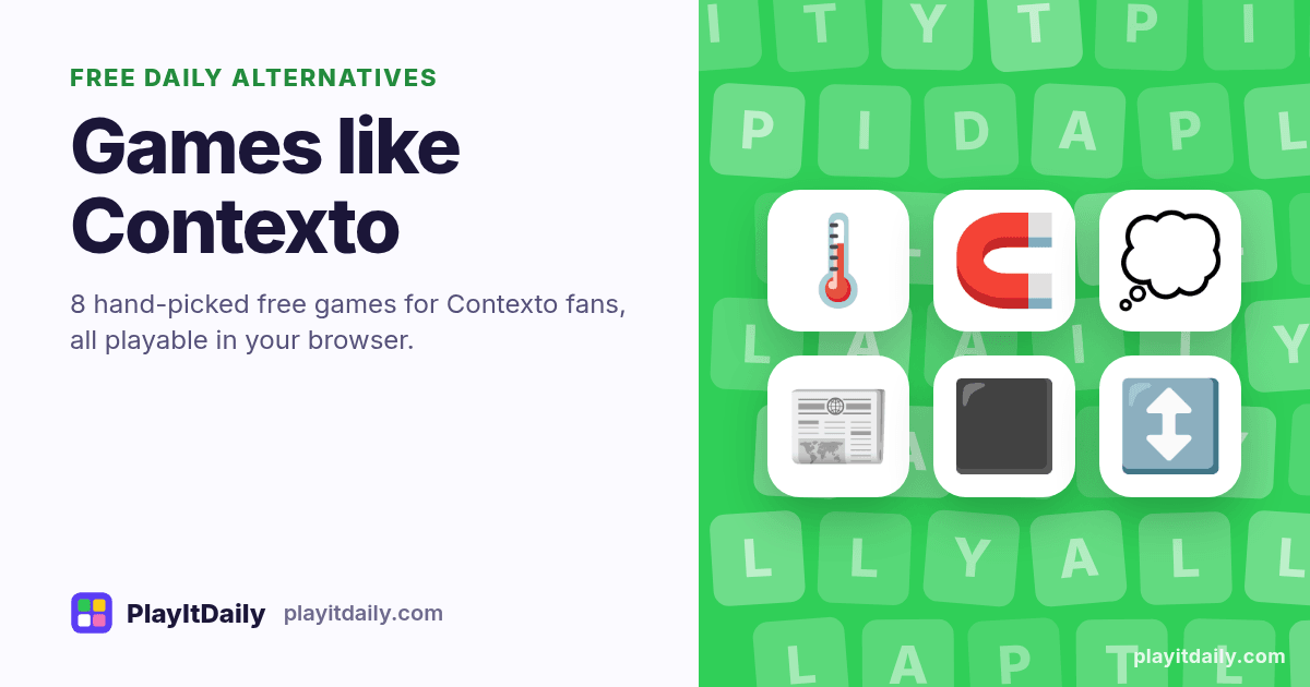 Games like Contexto: PlayItDaily illustration showing the emoji of 8 free daily alternatives