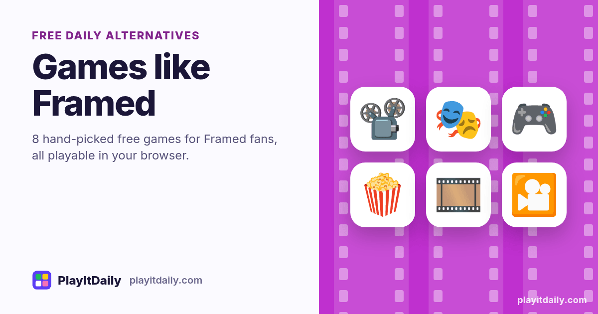 Games like Framed: PlayItDaily illustration showing the emoji of 8 free daily alternatives