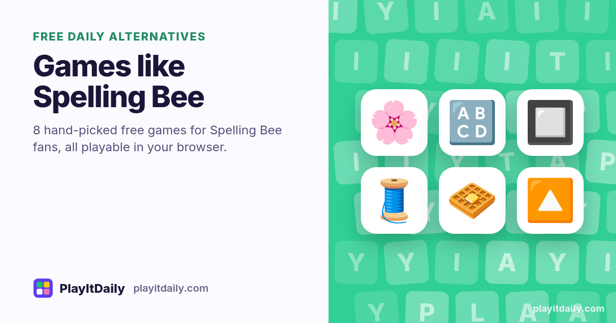 Games like Spelling Bee: PlayItDaily illustration showing the emoji of 8 free daily alternatives