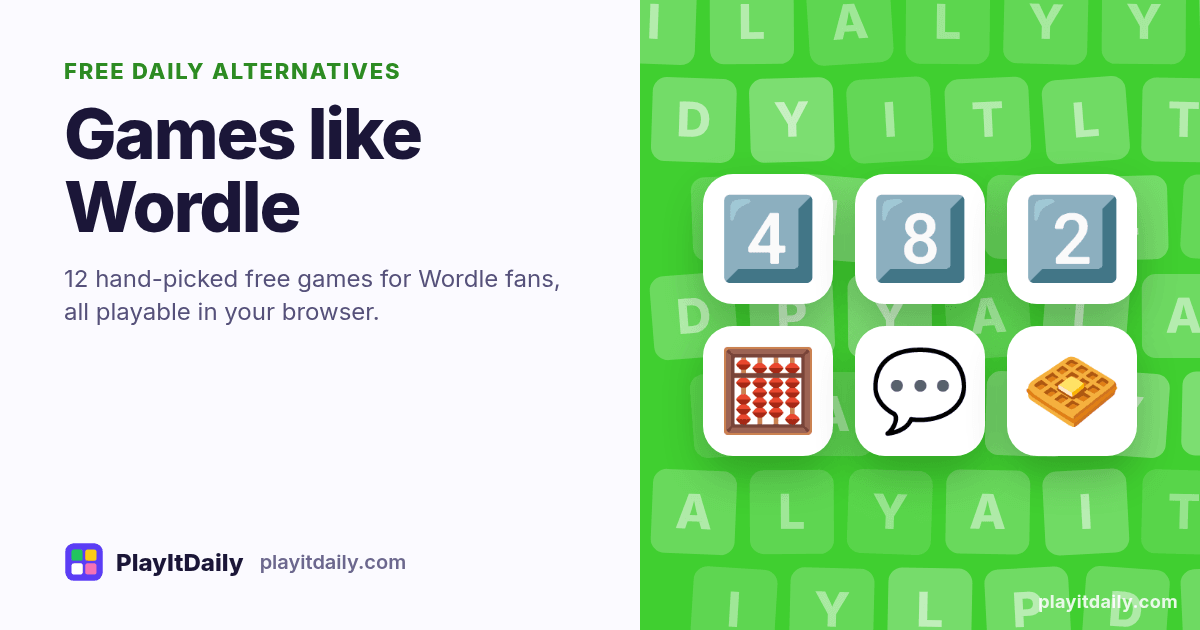 Games like Wordle: PlayItDaily illustration showing the emoji of 12 free daily alternatives
