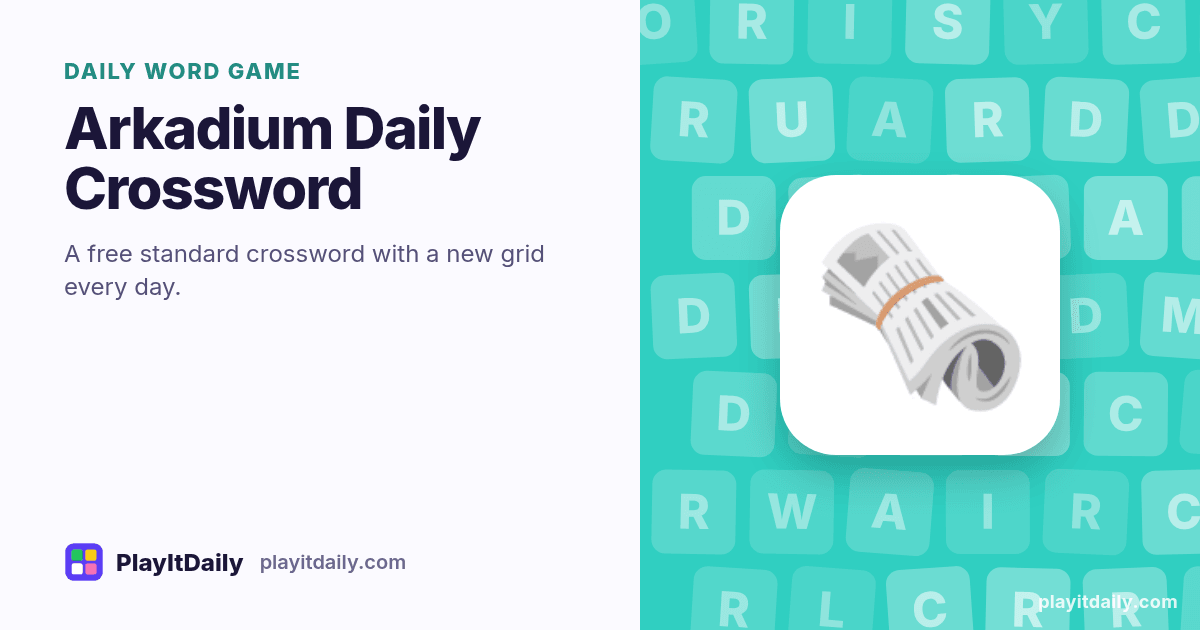 Arkadium Daily Crossword cover art by PlayItDaily: the Arkadium Daily Crossword emoji on a background of letter tiles, labelled “daily word game”