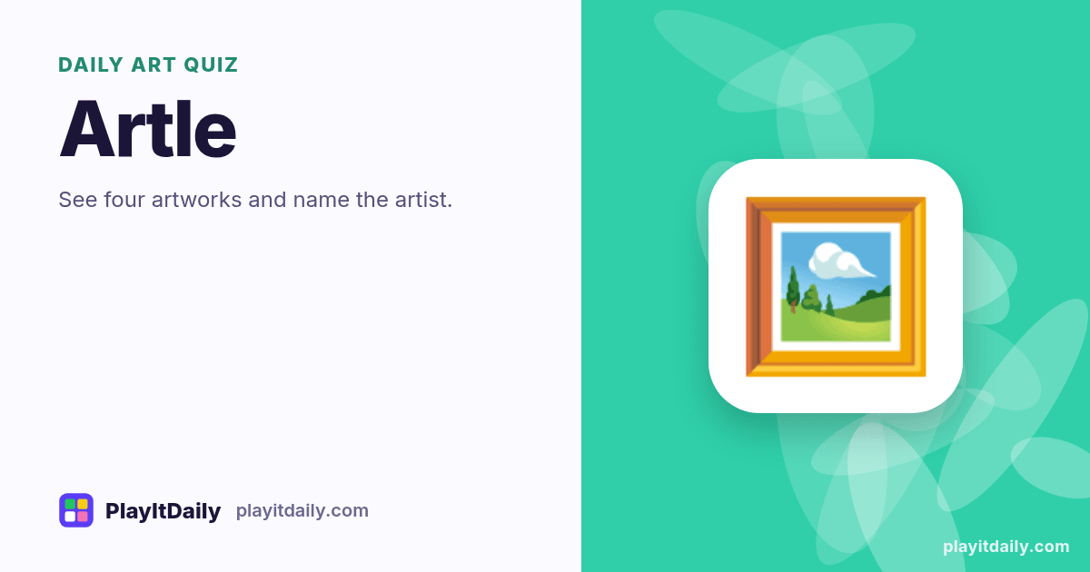 Artle cover art by PlayItDaily: the Artle emoji on a background of paint swatches, labelled “daily art quiz”