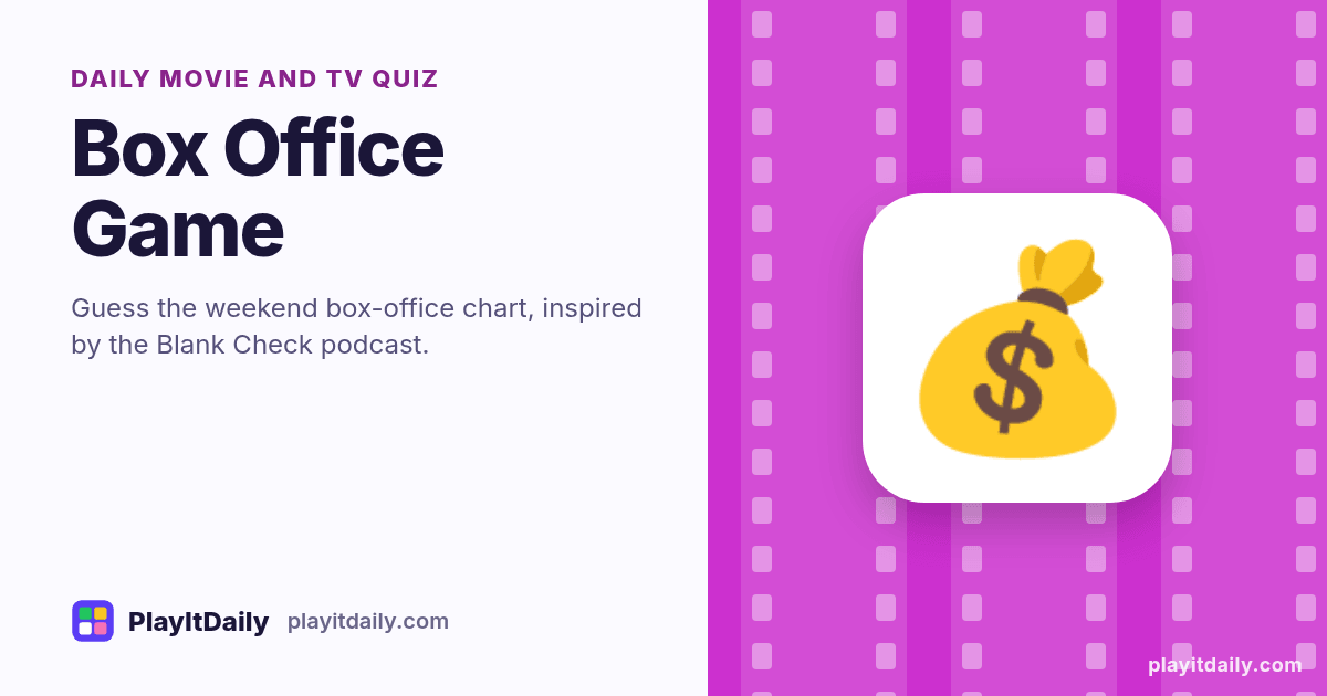 Box Office Game cover art by PlayItDaily: the Box Office Game emoji on a background of film strip, labelled “daily movie and TV quiz”