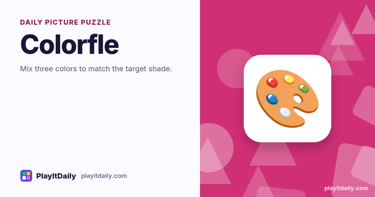 Colorfle cover art by PlayItDaily: the Colorfle emoji on a background of overlapping shapes, labelled “daily picture puzzle”