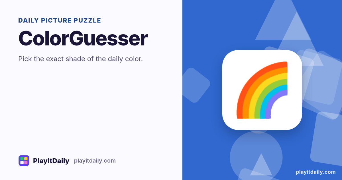 ColorGuesser cover art by PlayItDaily: the ColorGuesser emoji on a background of overlapping shapes, labelled “daily picture puzzle”