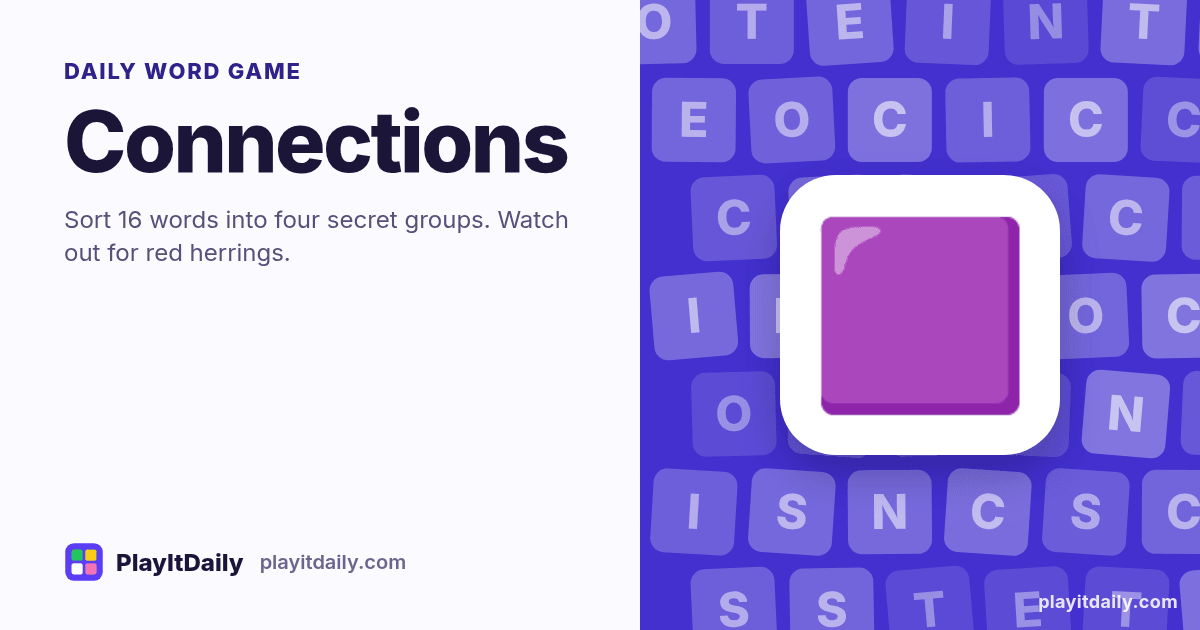 Connections cover art by PlayItDaily: the Connections emoji on a background of letter tiles, labelled “daily word game”