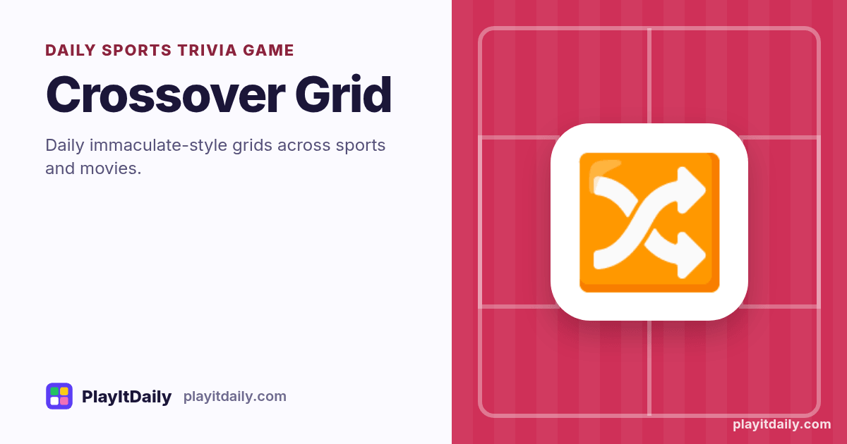 Crossover Grid cover art by PlayItDaily: the Crossover Grid emoji on a background of field markings, labelled “daily sports trivia game”