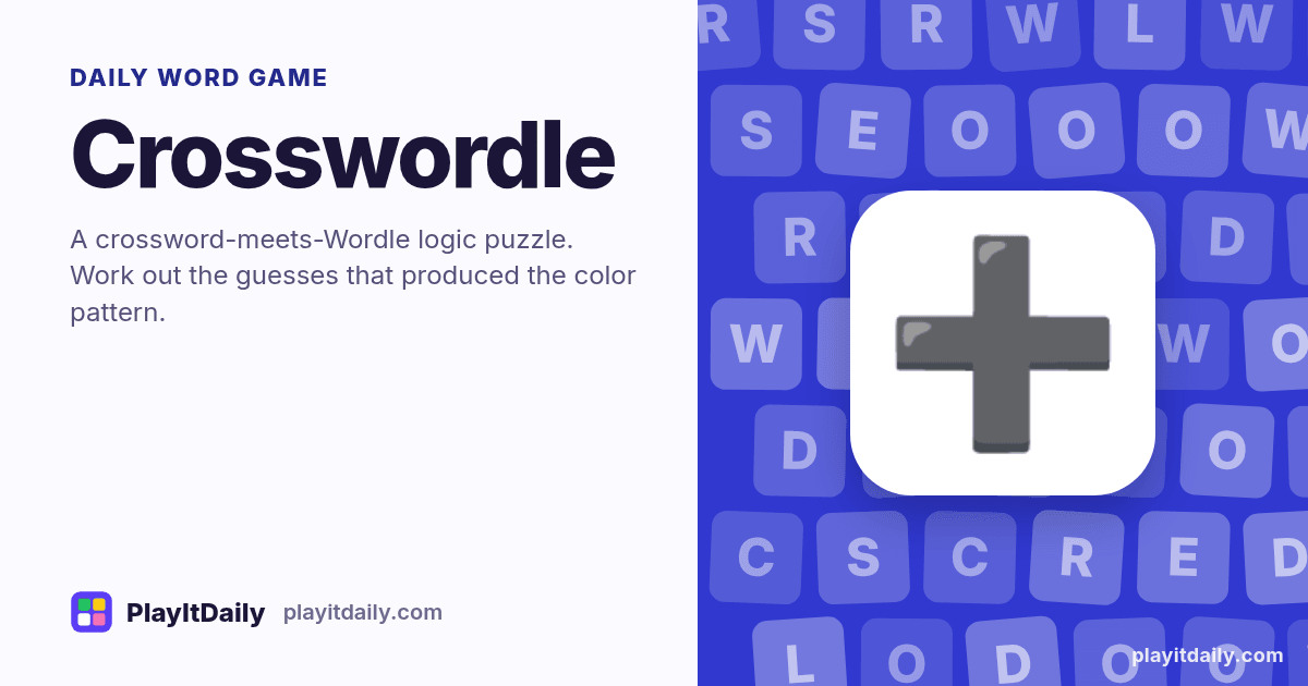 Crosswordle cover art by PlayItDaily: the Crosswordle emoji on a background of letter tiles, labelled “daily word game”