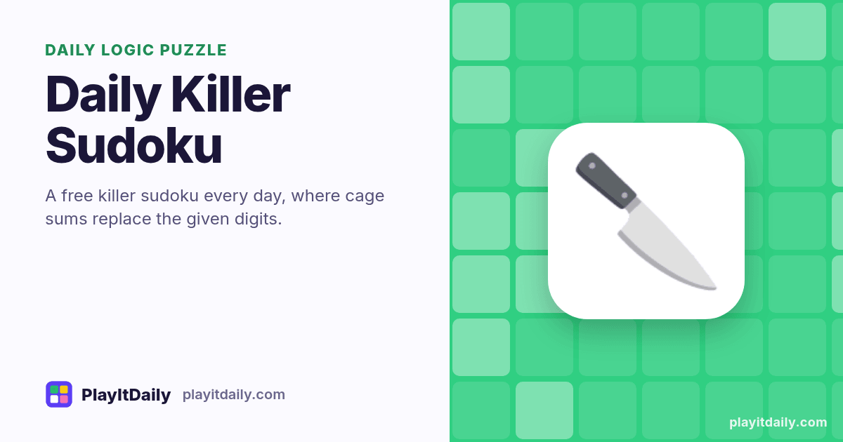 Daily Killer Sudoku cover art by PlayItDaily: the Daily Killer Sudoku emoji on a background of logic grid, labelled “daily logic puzzle”