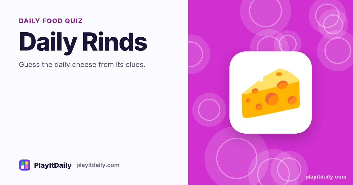Daily Rinds cover art by PlayItDaily: the Daily Rinds emoji on a background of plate circles, labelled “daily food quiz”