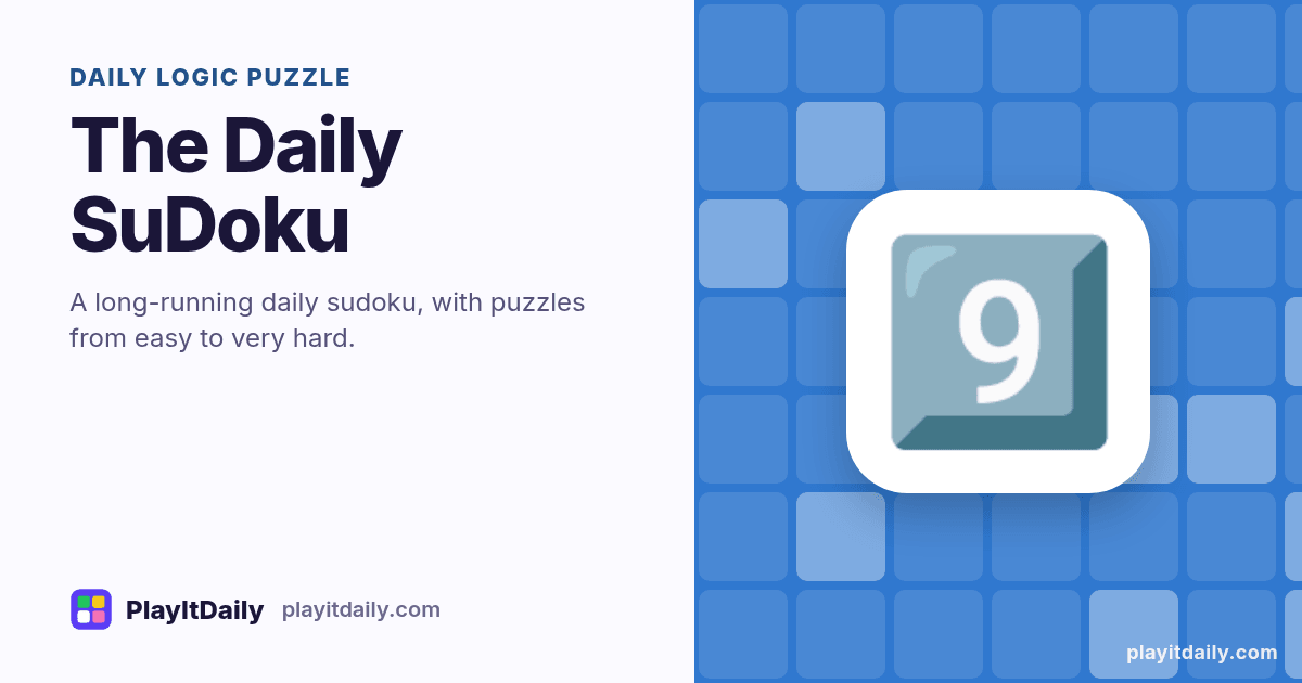 The Daily SuDoku cover art by PlayItDaily: the The Daily SuDoku emoji on a background of logic grid, labelled “daily logic puzzle”