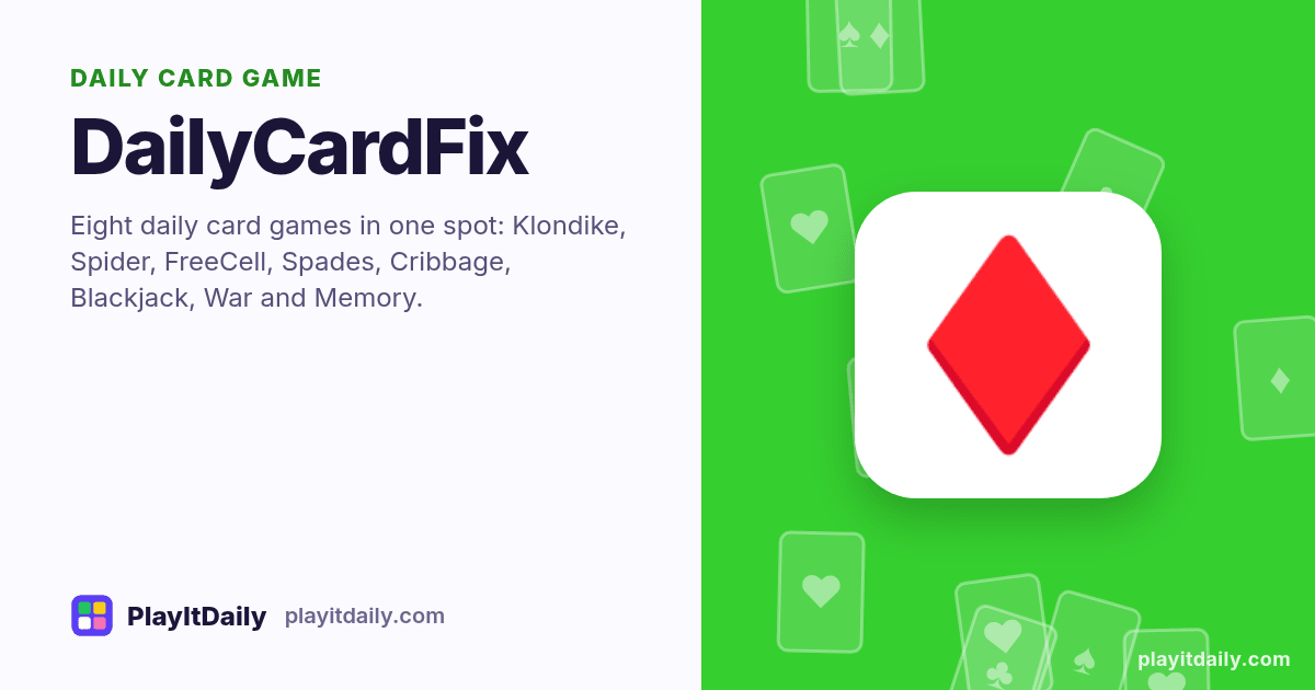 DailyCardFix cover art by PlayItDaily: the DailyCardFix emoji on a background of fanned playing cards, labelled “daily card game”