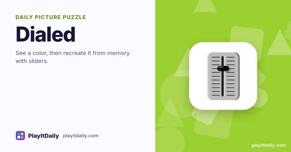 Dialed cover art by PlayItDaily: the Dialed emoji on a background of overlapping shapes, labelled “daily picture puzzle”
