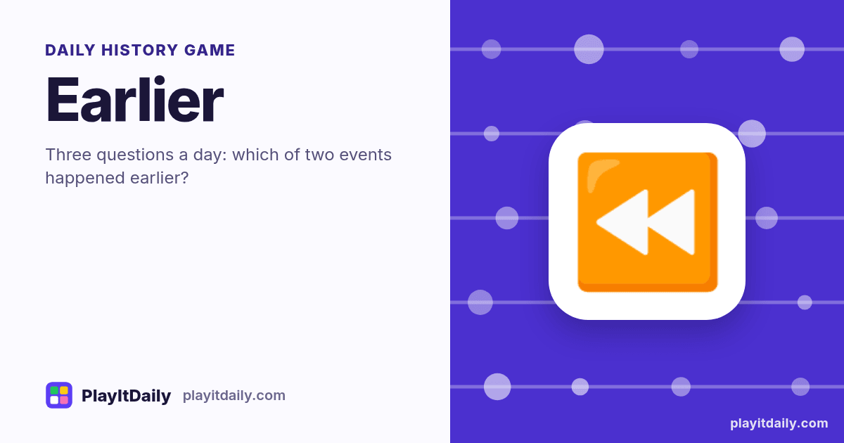Earlier cover art by PlayItDaily: the Earlier emoji on a background of timeline dots, labelled “daily history game”
