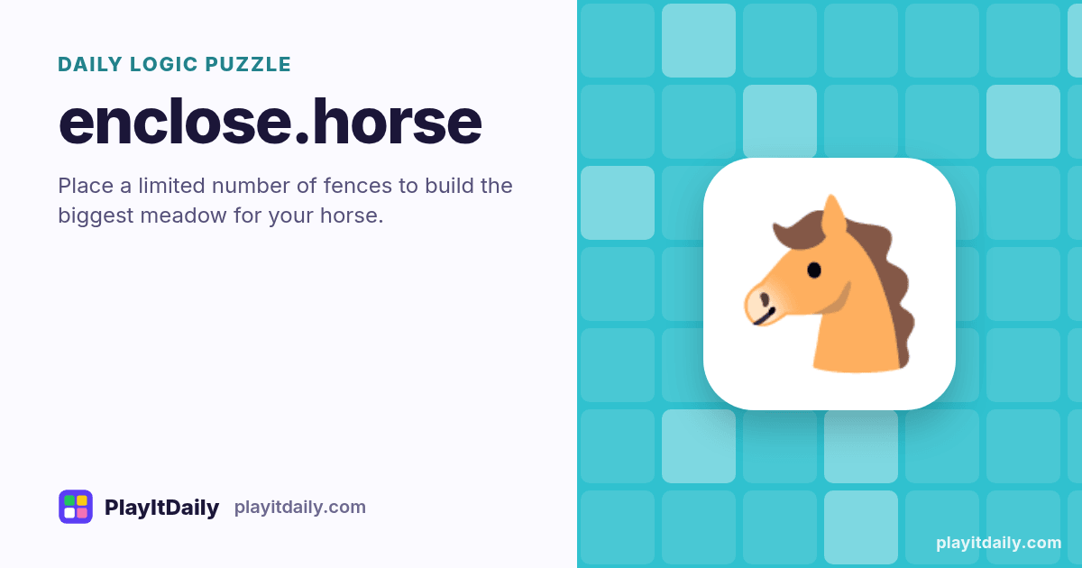 enclose.horse cover art by PlayItDaily: the enclose.horse emoji on a background of logic grid, labelled “daily logic puzzle”