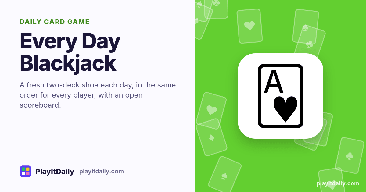 Every Day Blackjack cover art by PlayItDaily: the Every Day Blackjack emoji on a background of fanned playing cards, labelled “daily card game”