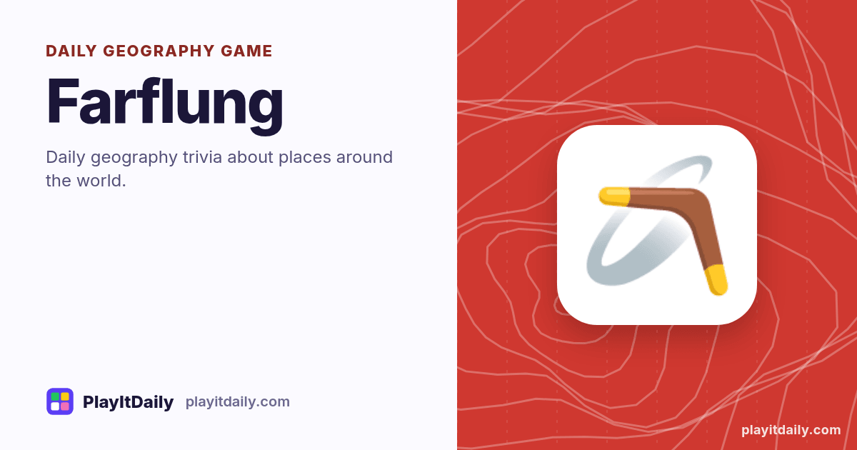 Farflung cover art by PlayItDaily: the Farflung emoji on a background of map contour lines, labelled “daily geography game”