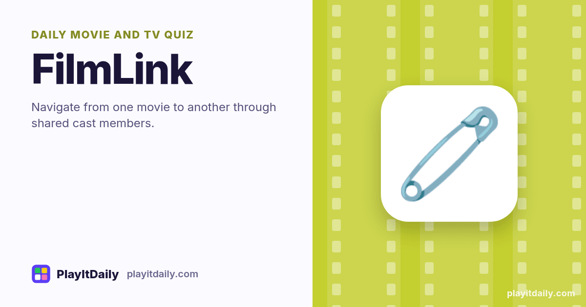 FilmLink cover art by PlayItDaily: the FilmLink emoji on a background of film strip, labelled “daily movie and TV quiz”