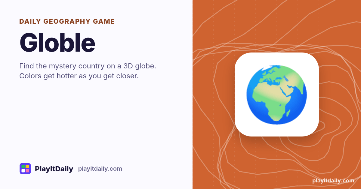 Globle cover art by PlayItDaily: the Globle emoji on a background of map contour lines, labelled “daily geography game”