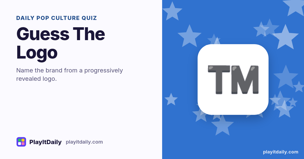 Guess The Logo cover art by PlayItDaily: the Guess The Logo emoji on a background of stars, labelled “daily pop culture quiz”