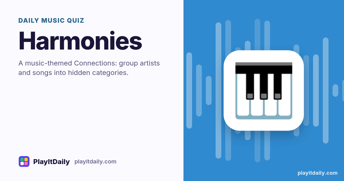 Harmonies cover art by PlayItDaily: the Harmonies emoji on a background of sound-wave bars, labelled “daily music quiz”