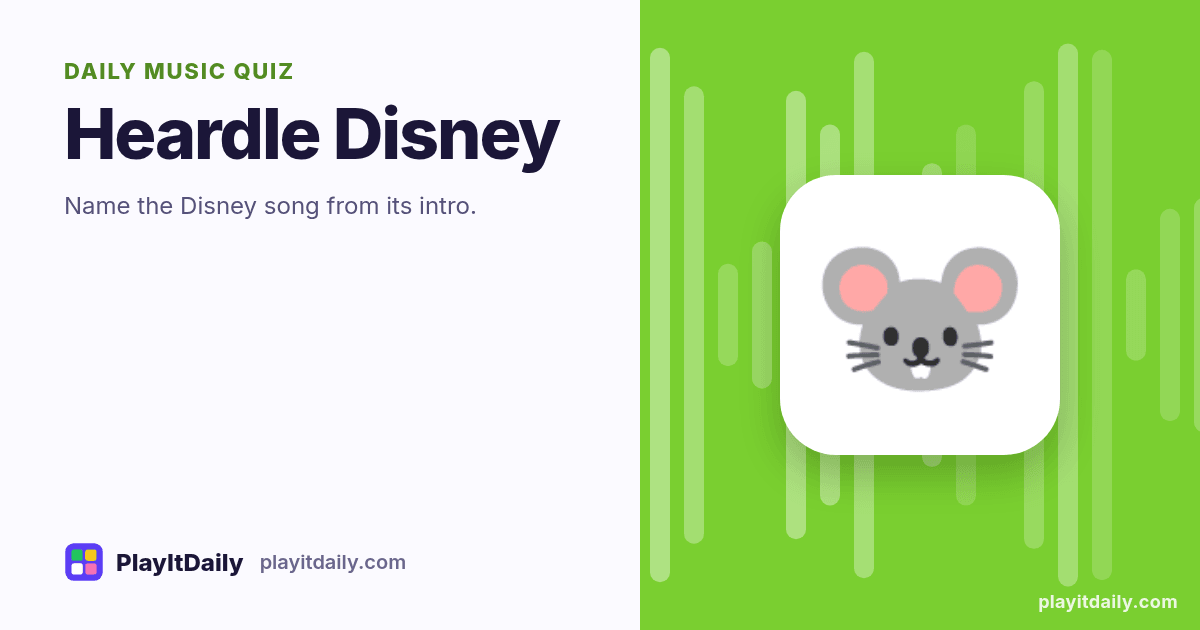 Heardle Disney cover art by PlayItDaily: the Heardle Disney emoji on a background of sound-wave bars, labelled “daily music quiz”