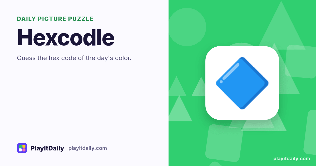 Hexcodle cover art by PlayItDaily: the Hexcodle emoji on a background of overlapping shapes, labelled “daily picture puzzle”