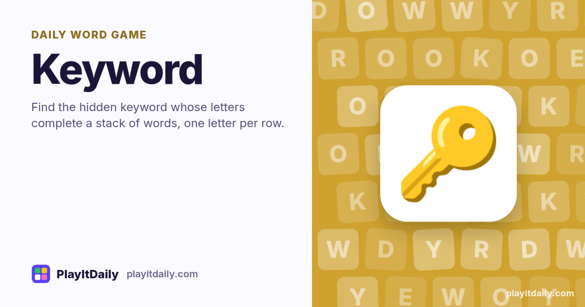 Keyword cover art by PlayItDaily: the Keyword emoji on a background of letter tiles, labelled “daily word game”