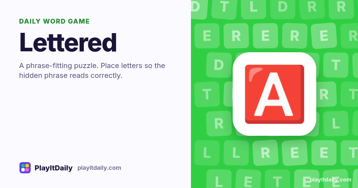Lettered cover art by PlayItDaily: the Lettered emoji on a background of letter tiles, labelled “daily word game”