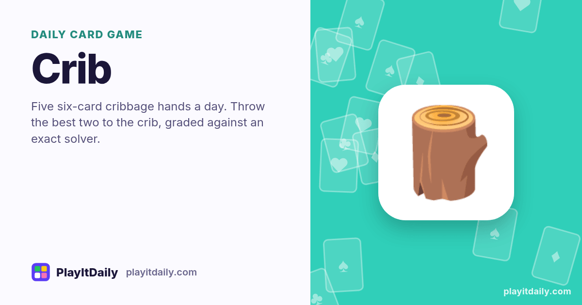 Crib cover art by PlayItDaily: the Crib emoji on a background of fanned playing cards, labelled “daily card game”