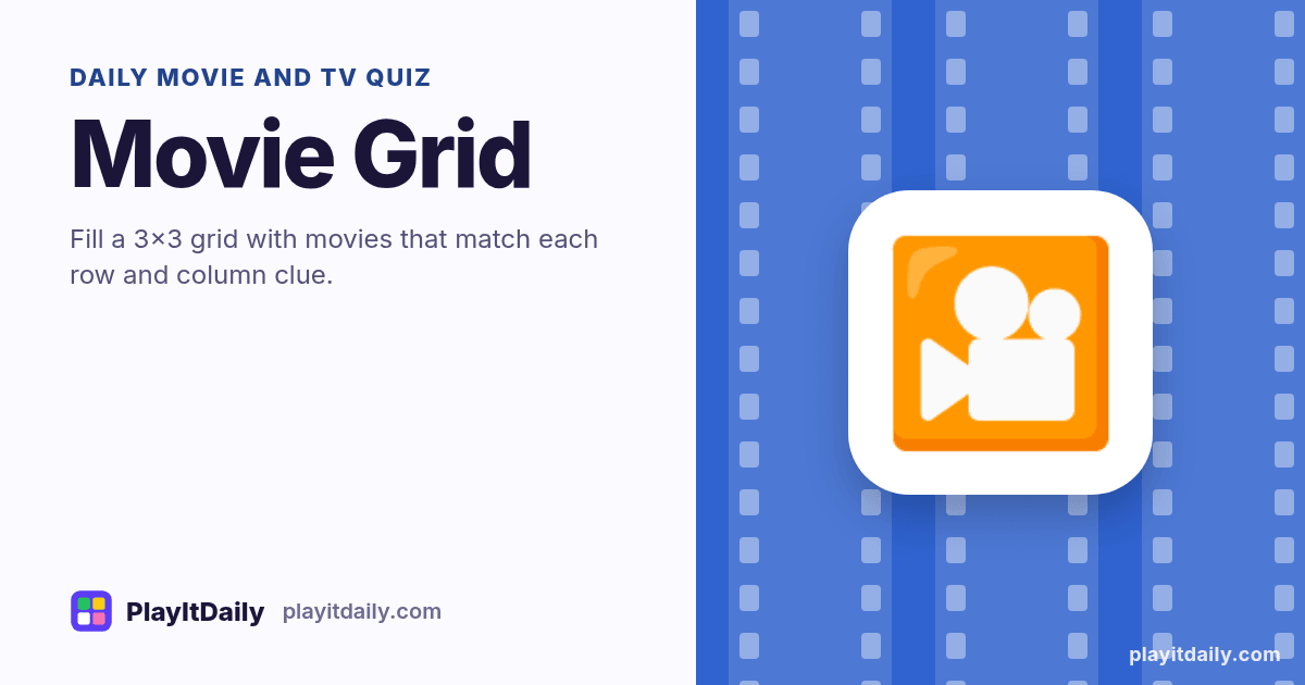 Movie Grid cover art by PlayItDaily: the Movie Grid emoji on a background of film strip, labelled “daily movie and TV quiz”