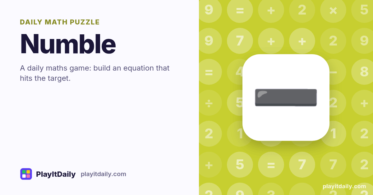 Numble cover art by PlayItDaily: the Numble emoji on a background of number tiles, labelled “daily math puzzle”