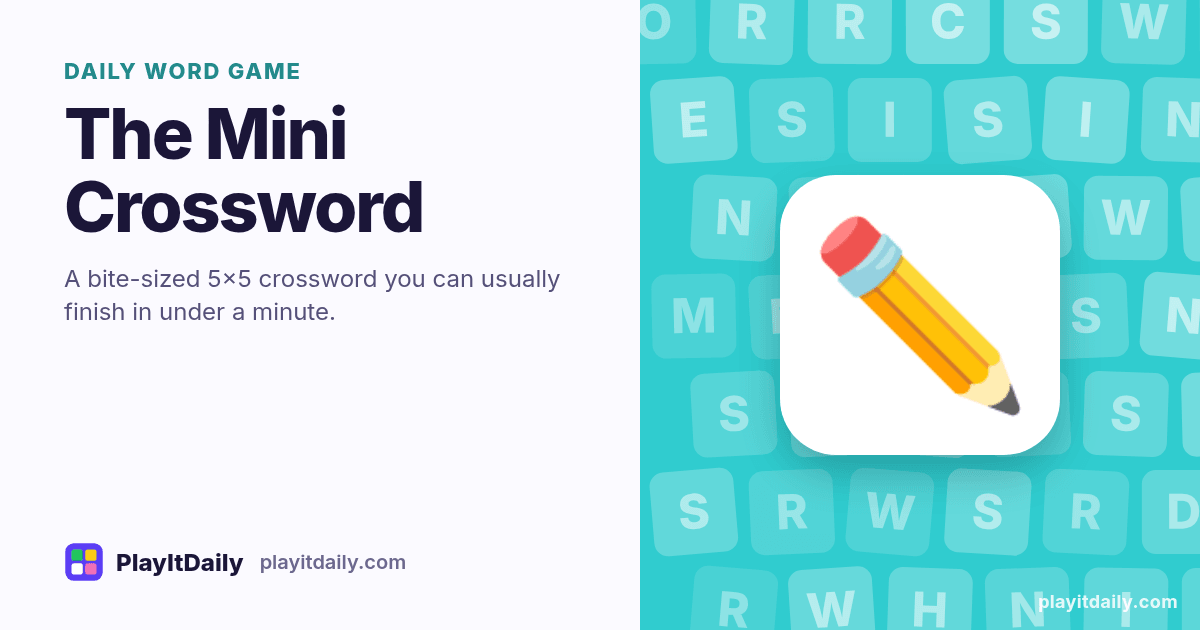 The Mini Crossword cover art by PlayItDaily: the The Mini Crossword emoji on a background of letter tiles, labelled “daily word game”