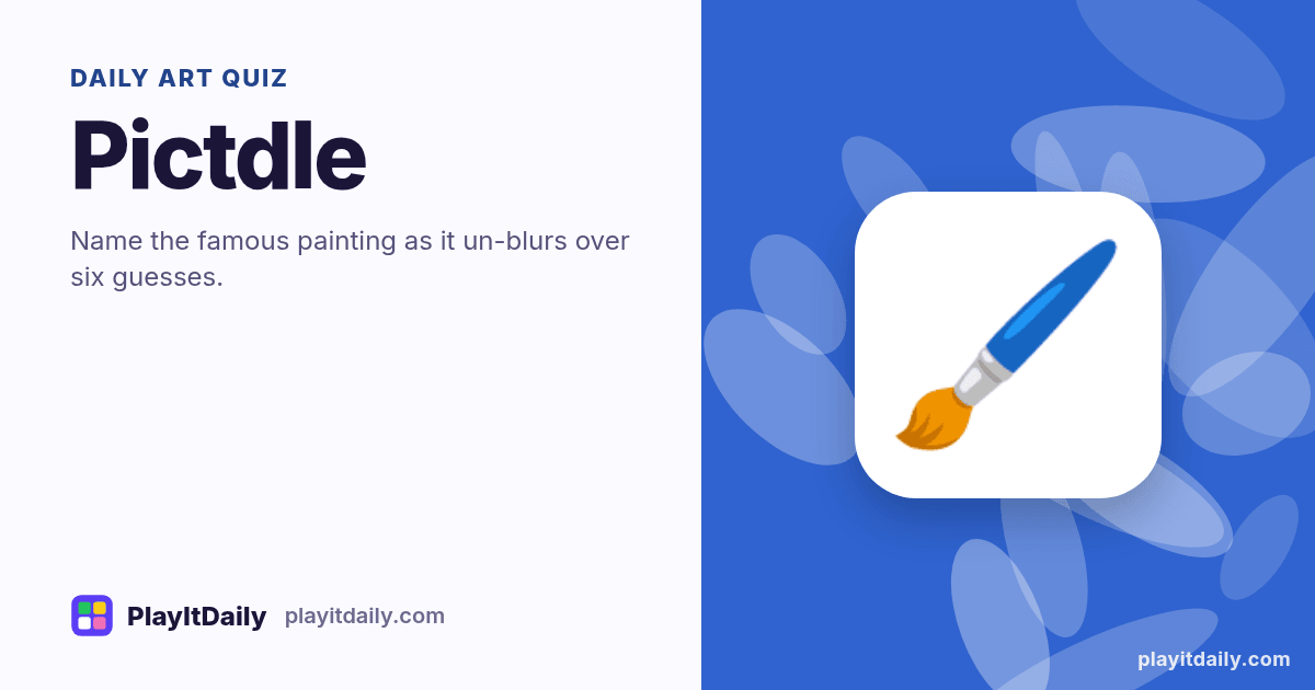 Pictdle cover art by PlayItDaily: the Pictdle emoji on a background of paint swatches, labelled “daily art quiz”