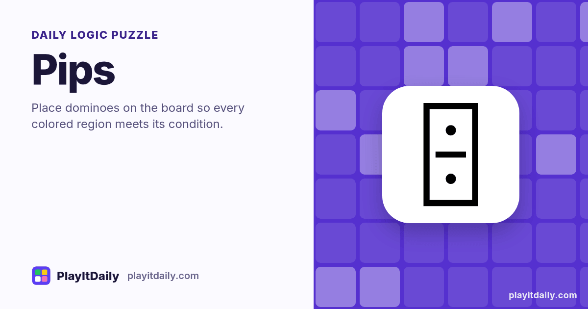 Pips cover art by PlayItDaily: the Pips emoji on a background of logic grid, labelled “daily logic puzzle”
