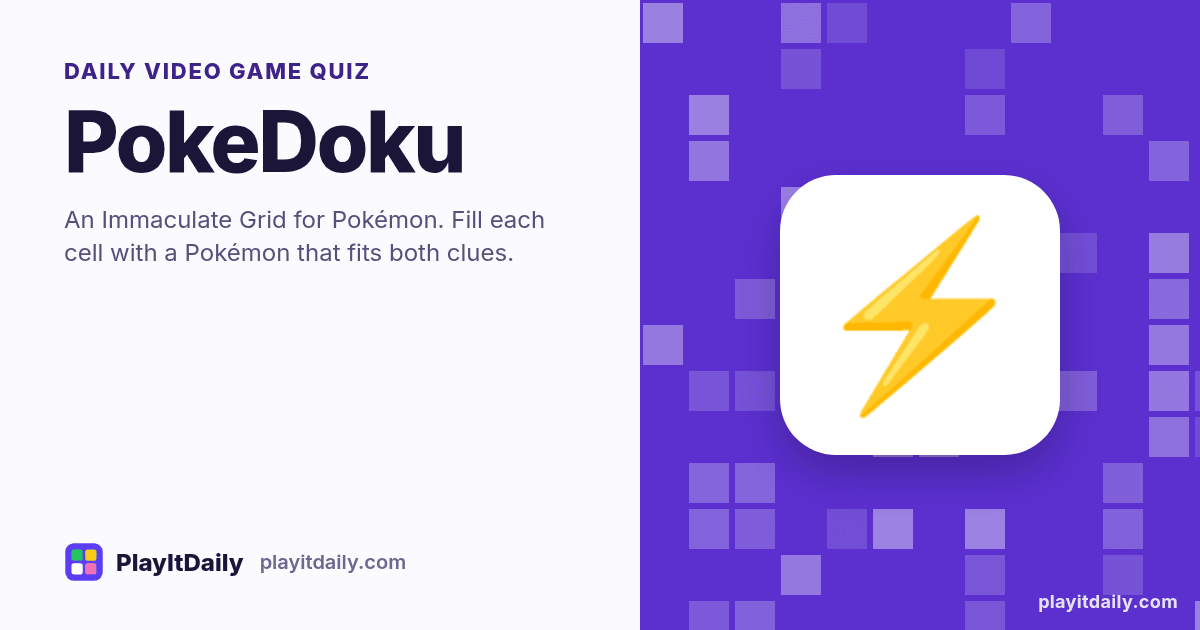 PokeDoku cover art by PlayItDaily: the PokeDoku emoji on a background of pixel blocks, labelled “daily video game quiz”