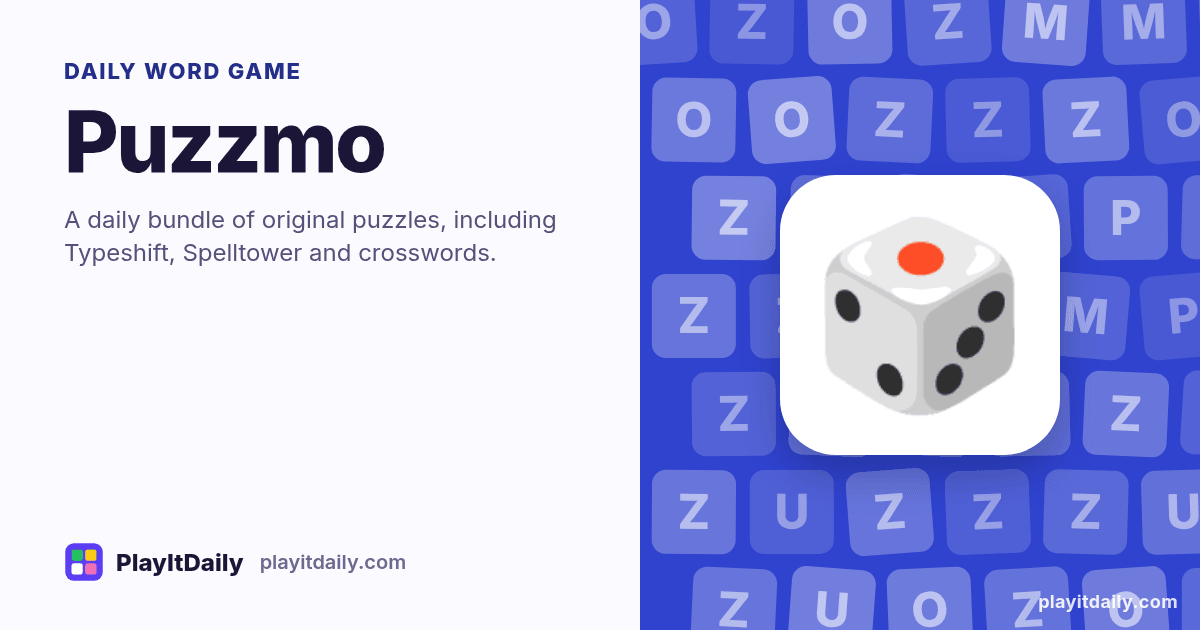 Puzzmo cover art by PlayItDaily: the Puzzmo emoji on a background of letter tiles, labelled “daily word game”