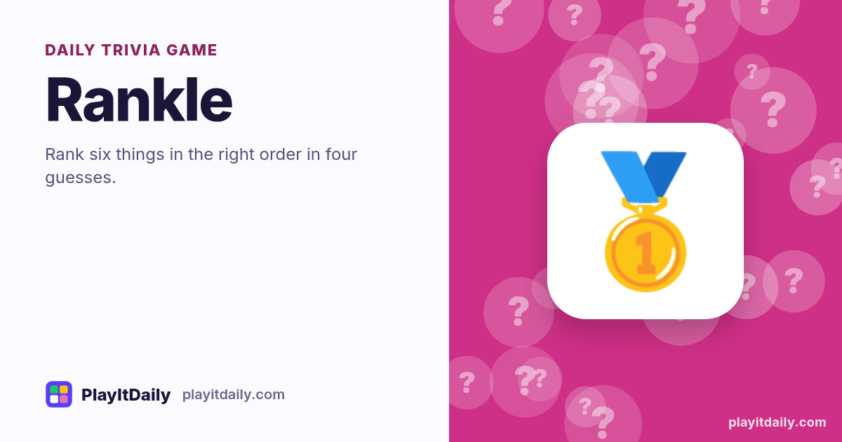 Rankle cover art by PlayItDaily: the Rankle emoji on a background of question-mark bubbles, labelled “daily trivia game”