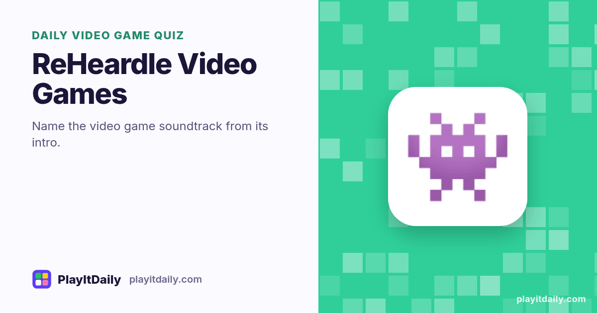 ReHeardle Video Games cover art by PlayItDaily: the ReHeardle Video Games emoji on a background of pixel blocks, labelled “daily video game quiz”