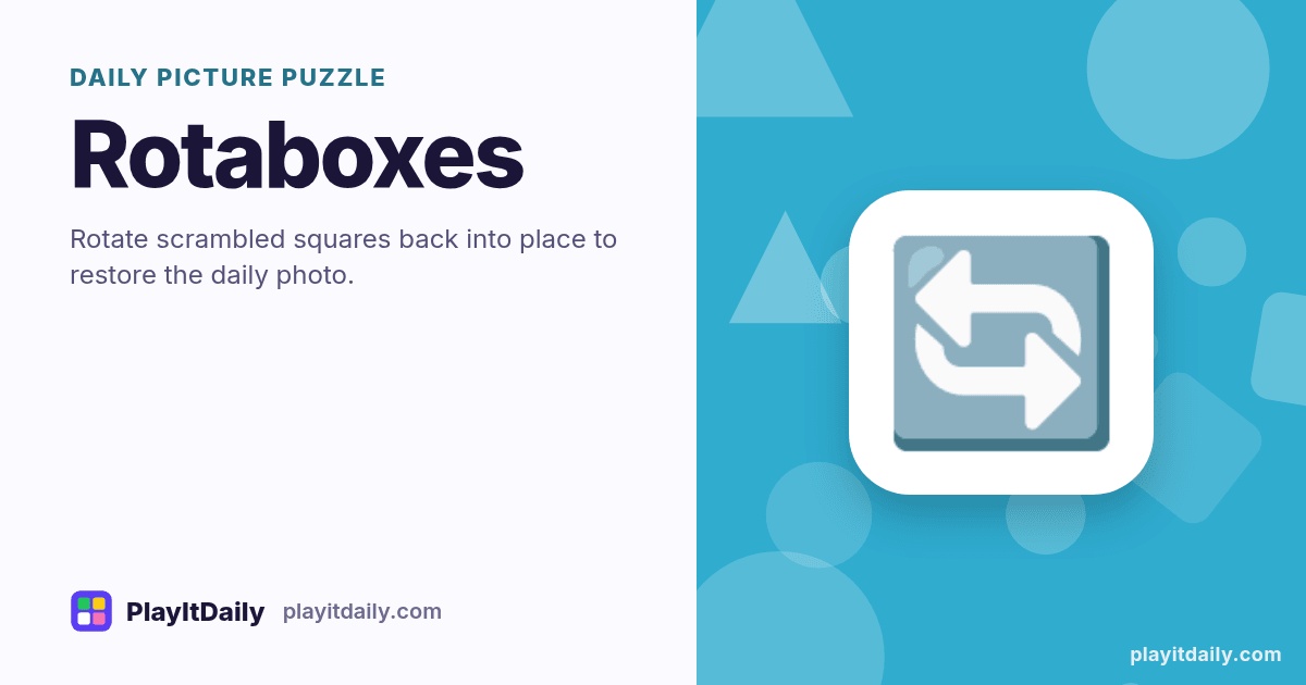 Rotaboxes cover art by PlayItDaily: the Rotaboxes emoji on a background of overlapping shapes, labelled “daily picture puzzle”