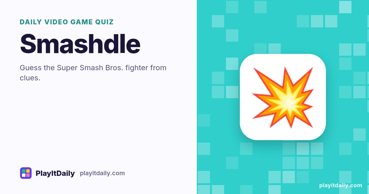 Smashdle cover art by PlayItDaily: the Smashdle emoji on a background of pixel blocks, labelled “daily video game quiz”