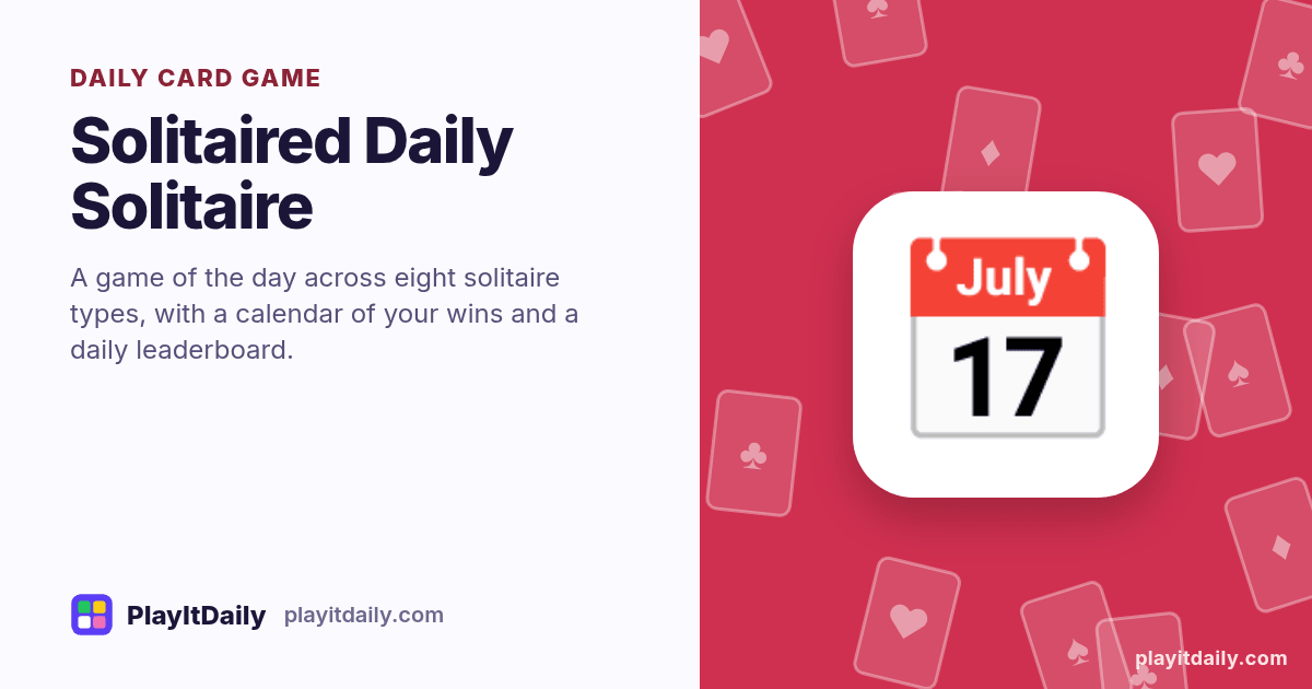 Solitaired Daily Solitaire cover art by PlayItDaily: the Solitaired Daily Solitaire emoji on a background of fanned playing cards, labelled “daily card game”