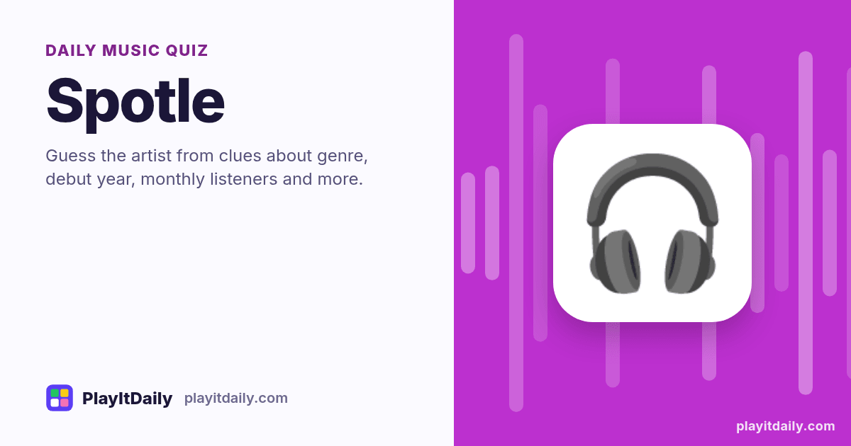Spotle cover art by PlayItDaily: the Spotle emoji on a background of sound-wave bars, labelled “daily music quiz”