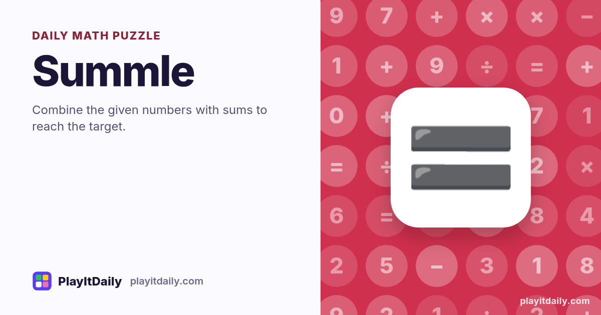 Summle cover art by PlayItDaily: the Summle emoji on a background of number tiles, labelled “daily math puzzle”
